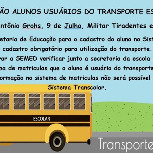 Cadastro é obrigatório para estudantes que utilizarão do transporte escolar