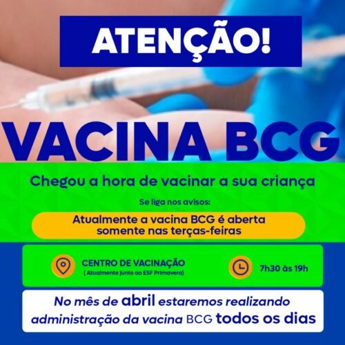 Em abril, vacina BCG será administrada todos os dias