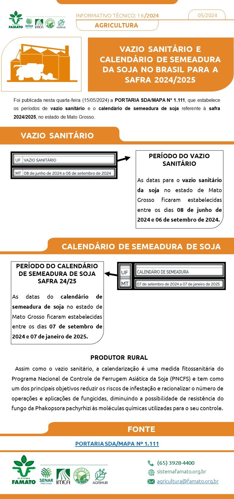 Definido calendário do vazio sanitário e plantio da próxima safra de soja em MT