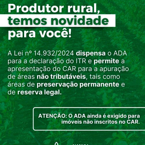 Lei dispensa ADA para a declaração do ITR